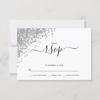 Silver Glitter Wedding RSVP Kaartje