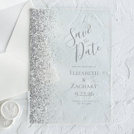 Silver Glitter Wedding Save the Date Acryl Uitnodigingen