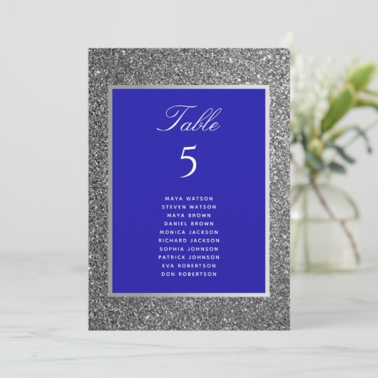 Silver Glitter Wedding Seating Chart (Staand voorkant)