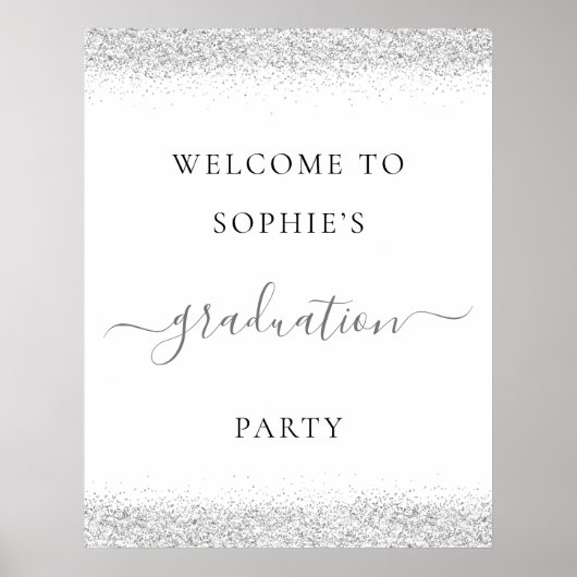 Silver Glitter Welcome Graduation Party Poster (Voorkant)