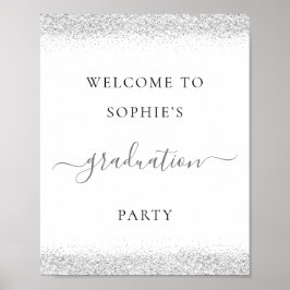 Silver Glitter Welcome Graduation Party Poster