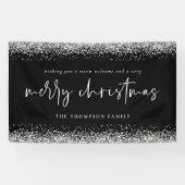 Silver Glitter Welcome Merry kerstnaam Black Spandoek (Horizontaal)