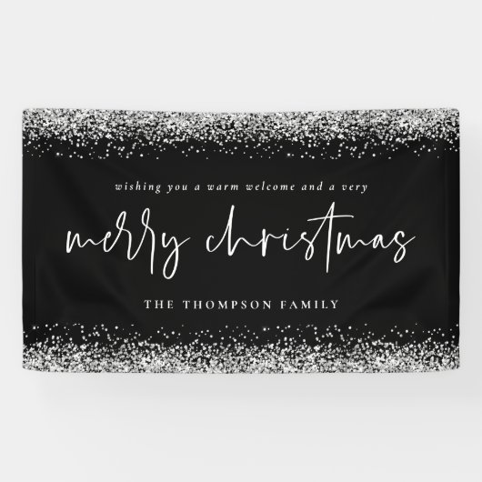 Silver Glitter Welcome Merry kerstnaam Black Spandoek (Horizontaal)