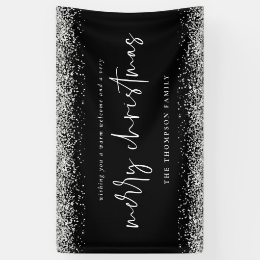Silver Glitter Welcome Merry kerstnaam Black Spandoek (Verticaal)