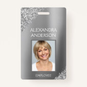 Silver Glitter Werknemersnaam Foto Corporate Badge (Voorkant)