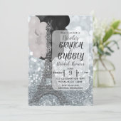 Silver Glitter White Black Balloons Eiffeltower Kaart (Staand voorkant)