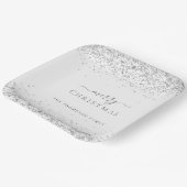 Silver Glitter White Name Merry Kerstry Papieren Bordje (Gebogen)