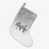 Silver Glitter White Ombre Monogrammed Kleine Kerstsok (Voorkant (Hangend))