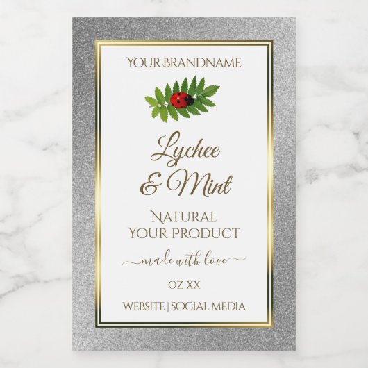 Silver Glitter White Product Labels Ladybug Leaf Voedselcontainer Etiket (Enkel label)