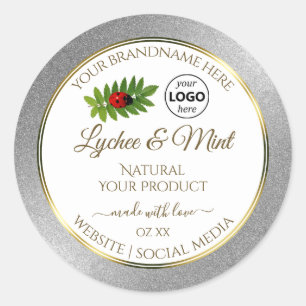 Silver Glitter White Product Labels Ladybug Logo