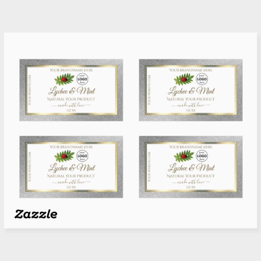 Silver Glitter White Product Labels Ladybug Logo (Vel)