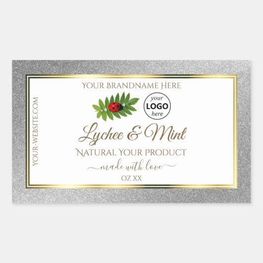 Silver Glitter White Product Labels Ladybug Logo (Voorkant)