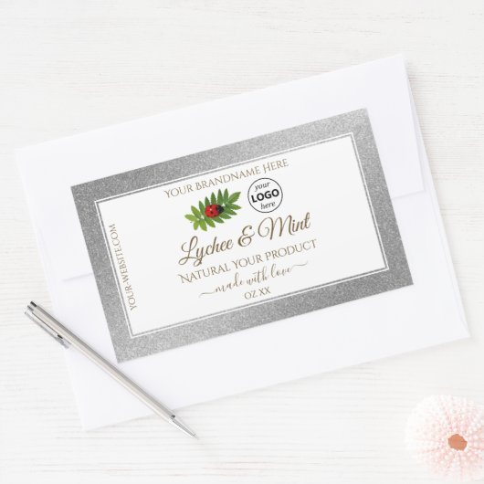 Silver Glitter White Product Labels Ladybug Logo (Envelop)