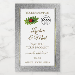 Silver Glitter White Product Labels Ladybug Logo Voedselcontainer Etiket