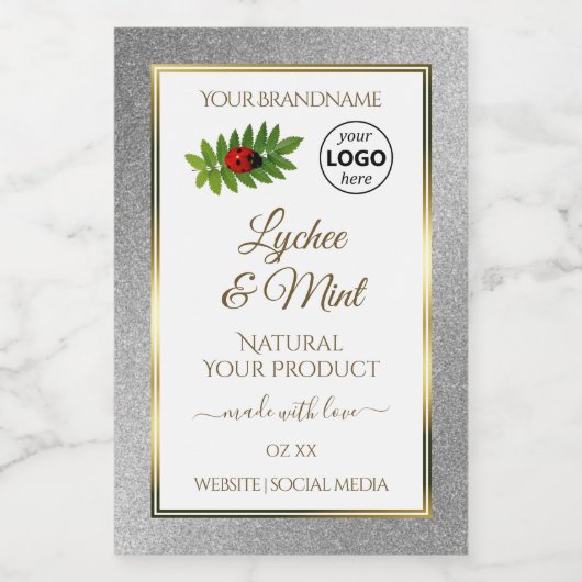 Silver Glitter White Product Labels Ladybug Logo Voedselcontainer Etiket (Enkel label)