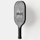 Silver glitter white script monogram name pickleball paddle (Links)