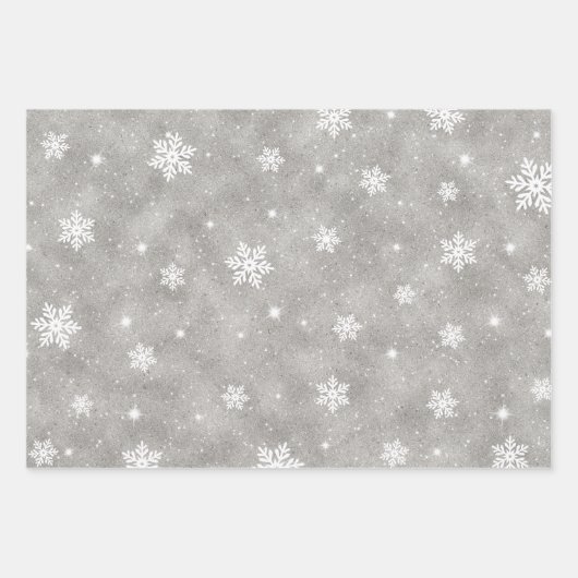 Silver Glitter White Stars en Snowflakes Pattern Inpakpapier Vel (Voorkant 2)