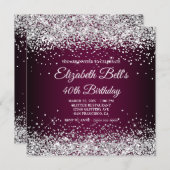 Silver Glitter Wine Dark Ombre 40th Birthday Kaart (Voorkant / Achterkant)