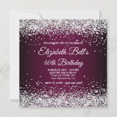 Silver Glitter Wine Dark Ombre 40th Birthday Kaart (Voorkant)