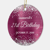 Silver Glitter Wine Folie 21st Birthday Keramisch Ornament (Links)