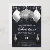 Silver Glitter Winter Baubles Kerstdiner Kaart (Voorkant)
