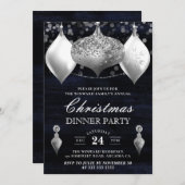 Silver Glitter Winter Baubles Kerstdiner Kaart (Voorkant / Achterkant)