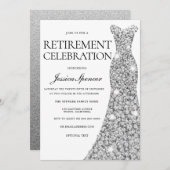 Silver Glitter Womans Retirement Party Invite Kaart (Voorkant / Achterkant)