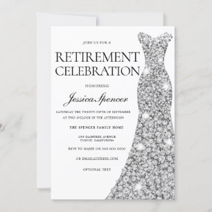 Silver Glitter Womans Retirement Party Invite Kaart