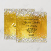 Silver Glitter Yellow Gold Foil 40th Birthday Kaart (Voorkant / Achterkant)