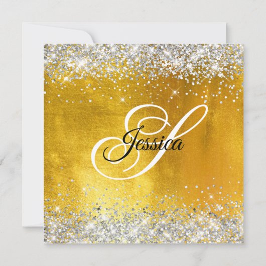 Silver Glitter Yellow Gold Foil 40th Birthday Kaart (Achterkant)