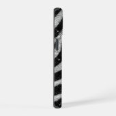 Silver Glitter Zebra Print Glam Personalized Name iPhone 15 Case (Rechterkant)