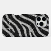 Silver Glitter Zebra Print Glam Personalized Name iPhone Hoesje (Achterkant horizontaal)