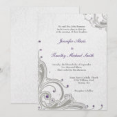 Silver glitter zwaait paarse juwelen bruiloft uit kaart (Voorkant / Achterkant)