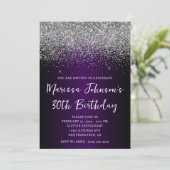 Silver Glitter Zwart Donker Paarse 30e Verjaardag Kaart (Staand voorkant)