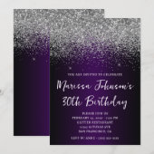 Silver Glitter Zwart Donker Paarse 30e Verjaardag Kaart (Voorkant / Achterkant)