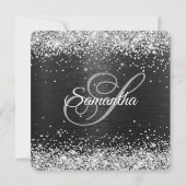 Silver Glitter Zwart Folie 40e Verjaardag Monogram Kaart (Achterkant)