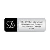 Silver Glitter Zwart Monogram Letter Initiaal Etiket (Voorkant)