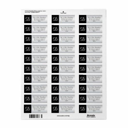 Silver Glitter Zwart Monogram Letter Initiaal Etiket (Full Sheet)