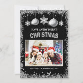 Silver Glitters Snowflakes Merry Kerstfoto Feestdagenkaart (Voorkant)