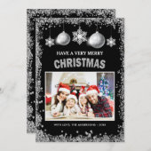 Silver Glitters Snowflakes Merry Kerstfoto Feestdagenkaart (Voorkant / Achterkant)