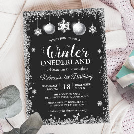 Silver Glitters Xmas ONEderland Birthday Party Kaart