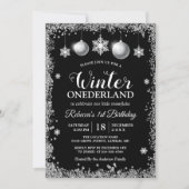 Silver Glitters Xmas ONEderland Birthday Party Kaart (Voorkant)