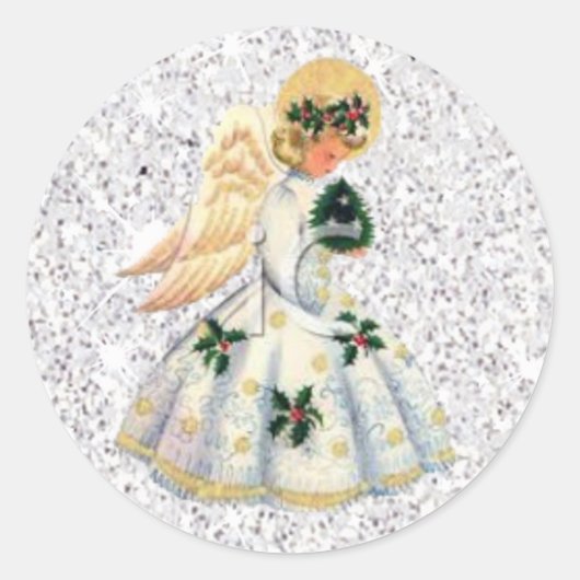  Silver Glittery Angel Kerst sticker (Voorkant)
