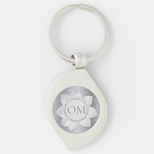 Silver Glittery Elegant Lotus OM Sleutelhanger (Voorkant)