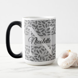 Silver Glittery Feathers Monogram Personaliseren Magische Mok