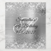Silver Glittery Glam Folie 50th Birthday Wijn Etiket (Enkel label)