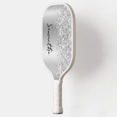 Silver Glittery Glam Shimmer Gradient Script Name Pickleball Paddle (Links)