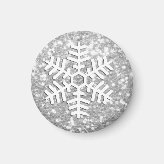 Silver Glittery Kerstmis Snowflake Magnet (Voorkant)