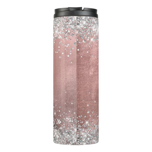 Silver Glittery Roos Gold Foil Fancy Monogram Thermosbeker (Achterkant)