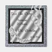 Silver Glittery Stiletto & Streamers 17e verjaarda Magneet (Voorkant)